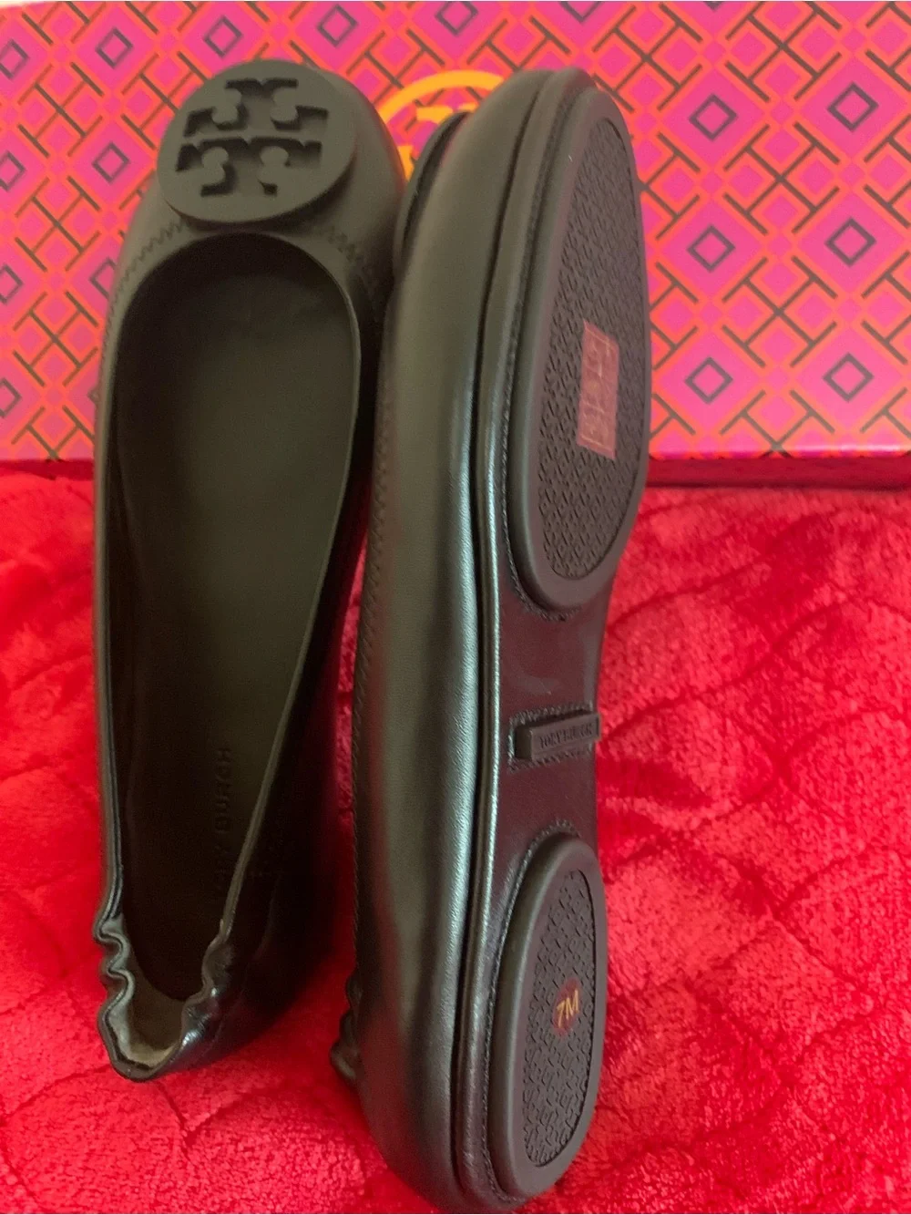 Tory Burch Black Leather Logo Ballet Flats